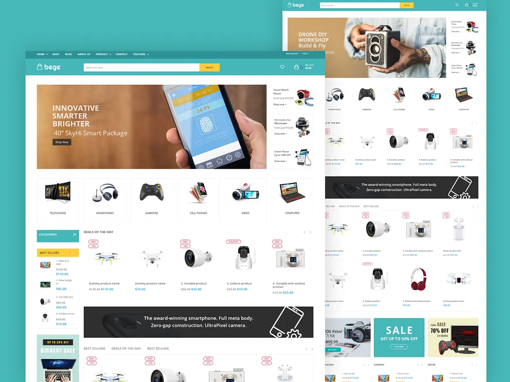 Interface e-commerce d’une place de marché d’électronique